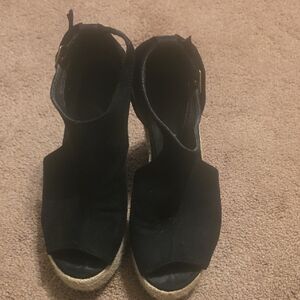 Black Espadrille Wedge Sandals